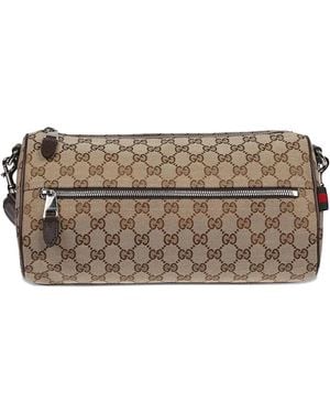 Gucci Gg-Canvas Monogram Cylindrical Shoulder Bag - Grey