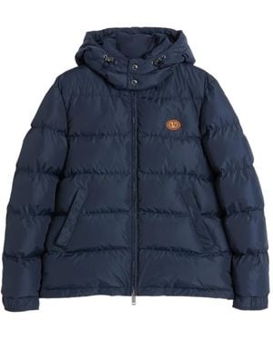 Valentino Garavani Logo-Patch Hooded Down Jacket - Blue