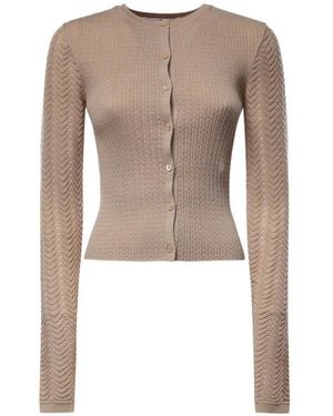 Acne Studios Pointelle-Knit Chevron-Sleeve Cardigan - Natural
