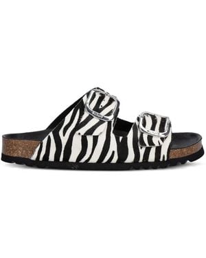 Scholl Noelle Zebra-Print Buckled Slides - White
