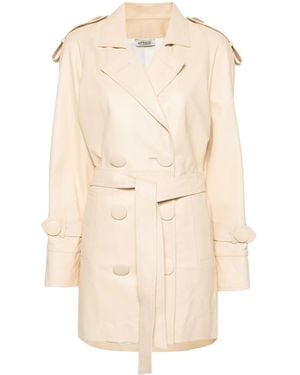 The Attico Double-Breasted Leather Coat - Natural