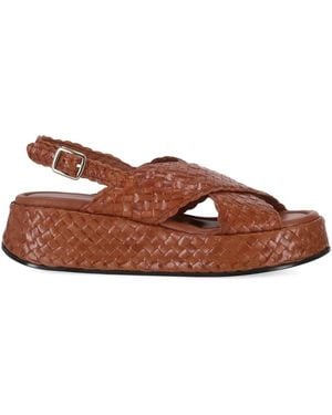 LA ROSE Maui Platform Leather Sandals - Brown
