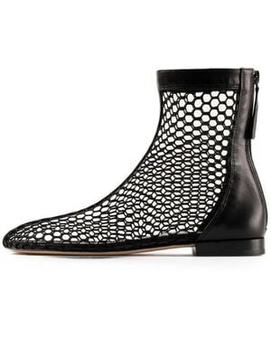 Souliers Martinez Mesh-Panel Almond-Toe Ankle Boots - Black