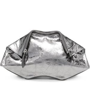 McQueen Manta Metallic-Leather Clutch Bag - Grey