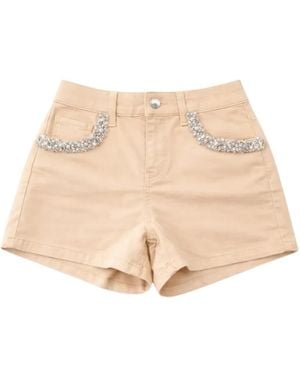 Liu Jo Shorts With Bejewelled Appliqués - Natural