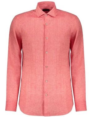 Moorer Button-Up Linen Shirt - Pink
