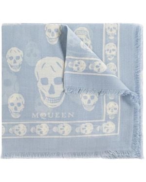 McQueen Skull Fringed Scarf - Blue