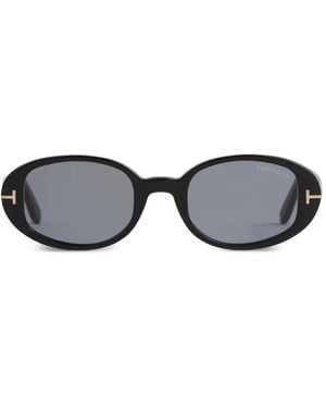 Tom Ford Iggy Logo-Plaque Round-Frame Sunglasses - Grey