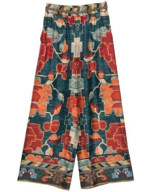 Pierre Louis Mascia Aloe Printed Silk Trousers - White