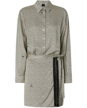 Pinko Polka-Dot Lace-Trim Shirt Dress - Grey