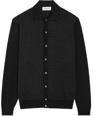 Lardini Houndstooth-Pattern Wool Cardigan - Black