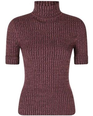 Rabanne Ribbed-Knit Short-Sleeve Top - Purple