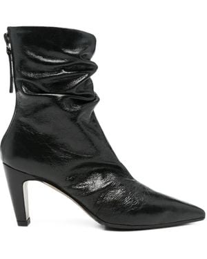 LORENA PAGGI Ruched Pointed-Toe Ankle Boots - Black