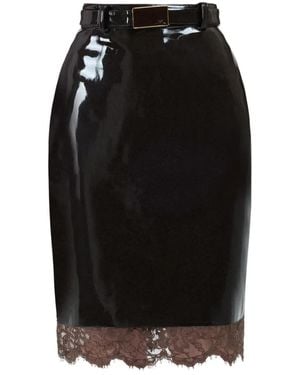 ROWEN ROSE Falda Midi Con Encaje - Negro