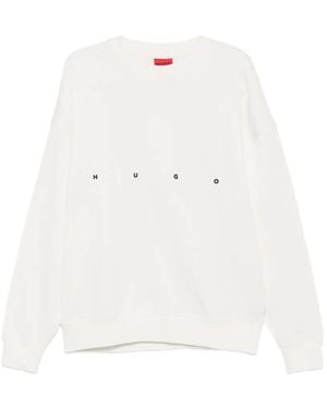 BOSS Graphic-Print Logo-Embroidered Jumper - White