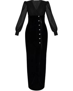 Alessandra Rich Jewel-Button Velvet Dress - Black