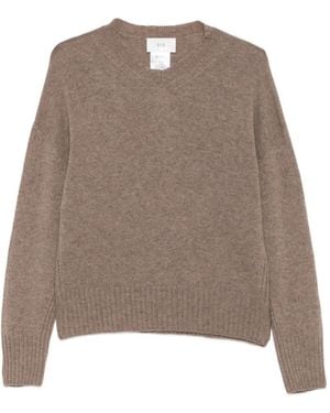 SOLOTRE V-Neck Ribbed-Trim Sweater - Brown