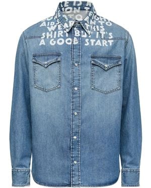 MM6 by Maison Margiela Comfort Fit Denim Shirt With Signature Logo Print - Blue