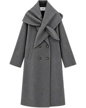 SOLOTRE Double-Breasted Scarf-Collar Coat - Grey