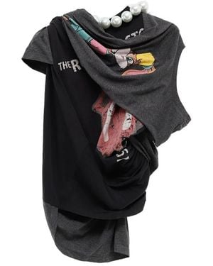 August Barron Twisted Graphic-Print Beaded T-Shirt - Black