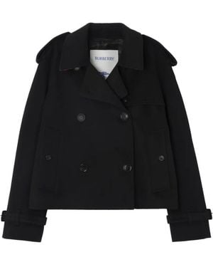 Burberry Cropped Cashmere Mayfair Trench Jacket - Black