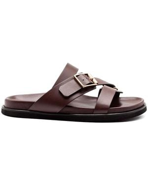 DONNARì Double Strap Buckle Leather Sandals - Brown