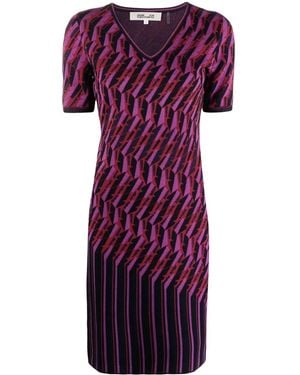 Diane von Furstenberg Zig-Zag Intarsia-Knit Dress - Purple