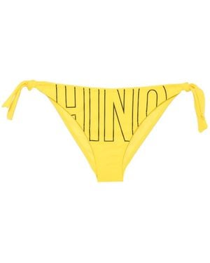 Moschino Logo-Print Side-Tie Bikini Bottoms - Yellow