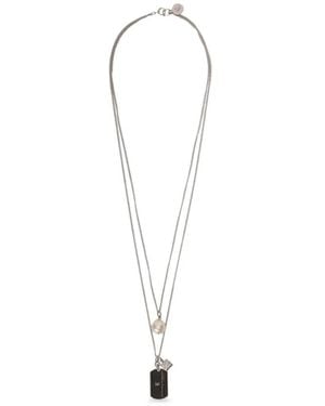 Ermanno Scervino Faux-Pearl Dog-Embellished Dog Tag Necklace - White