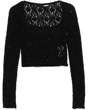 ROTATE BIRGER CHRISTENSEN Lace Long Sleeve Fitted Top - Black