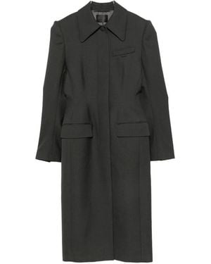 Mugler Padded-Shoulder Concealed-Fastening Coat - Black