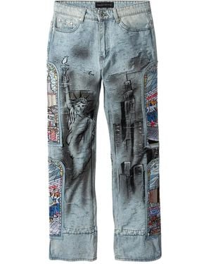 Who Decides War Patch-Embellished Straight Jeans - Blue