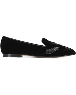 Arteana Velvet Feather Loafers - Black