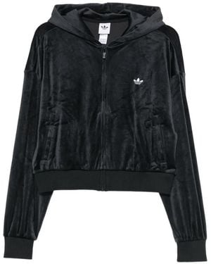 adidas Velour Zip-Up Hoodie - Black