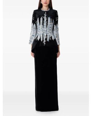 Dina Melwani Crystal Embroidered Velvet Maxi Dress - Black