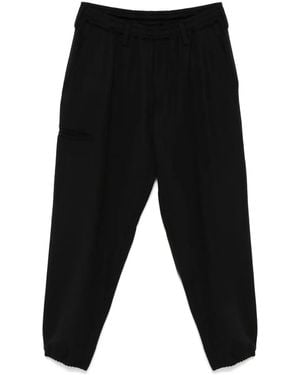 Yohji Yamamoto Elasticated Wool Tapered Pleated Pants - Black