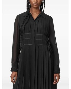 AllSaints Pleated Semi-Sheer Dress - Black