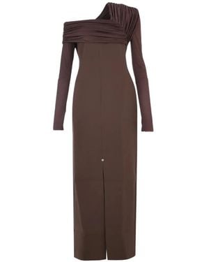 Chats by C.Dam Simone Asymmetric Draped Maxi Dress - Brown