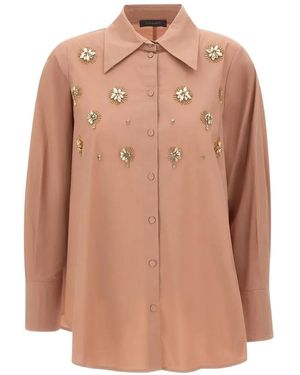 Elena Miro Jewel-Embellished Floral-Embroidered Shirt - Natural