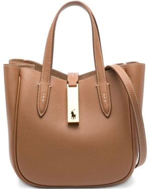 Polo Ralph Lauren Medium Logo-Plaque Tote Bag - Brown