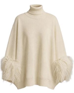 Alberta Ferretti Rollkragenpullover Mit Federn - Natur