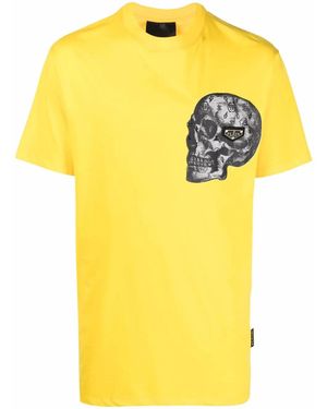 Philipp Plein Skull-Print Cotton-Blend T-Shirt - Yellow