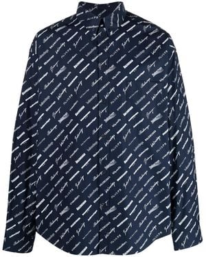Balenciaga Logo-Print Cotton Shirt - Blue