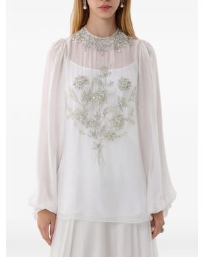 Dina Melwani Floral Crystal-Embellished Maxi Dress - Grey