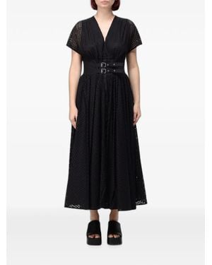 MEIMEIJ Perforated Belted Midi Dress - Black