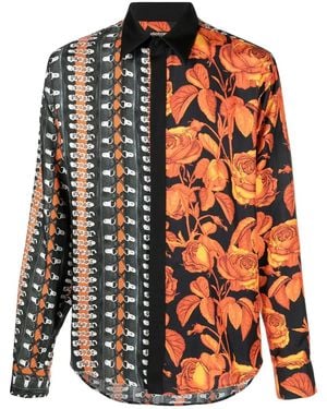 Roberto Cavalli Patchwork Rose-Print Silk Shirt - Black