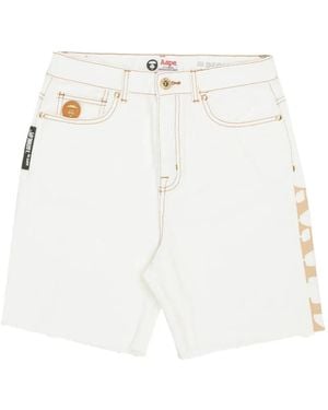 Aape By A Bathing Ape Logo-Print Raw-Cut-Hem Shorts - White