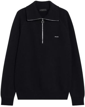 Prada Pull Façon Polo En Laine Et Cachemire - Blue
