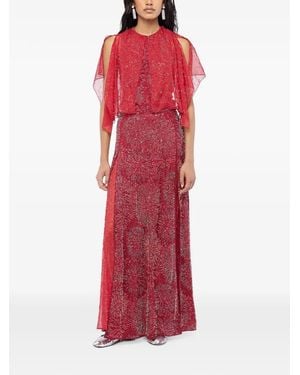 Rabanne Crepe Top With Pearl Embroidery - Red