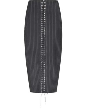 Ludovic de Saint Sernin Pinstriped Eyelet Skirt - Blue